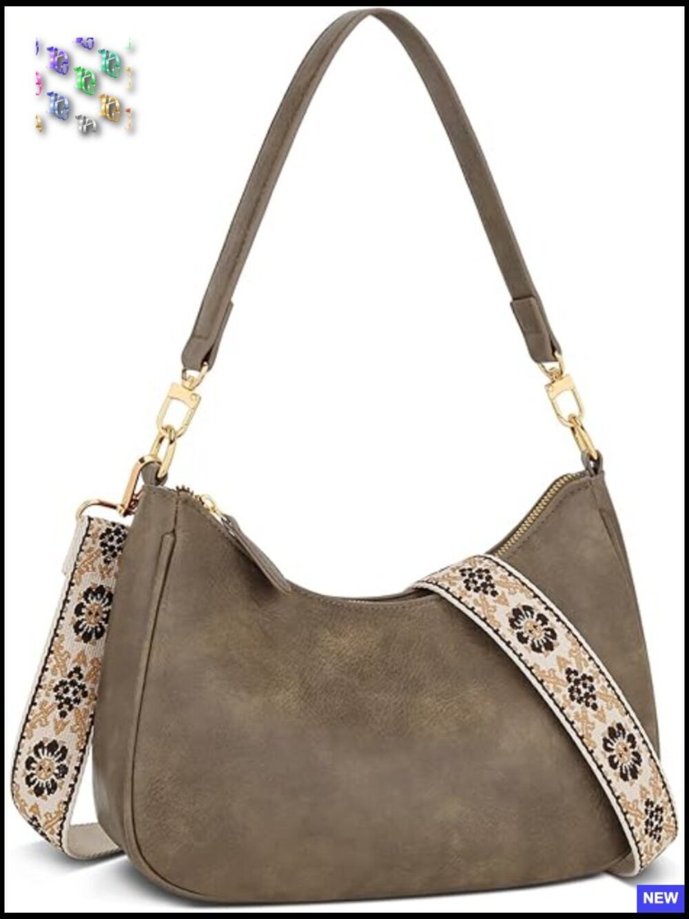 Vintage PU Leather Crossbody Boho Shoulder Bag with Detachable Wide Strap